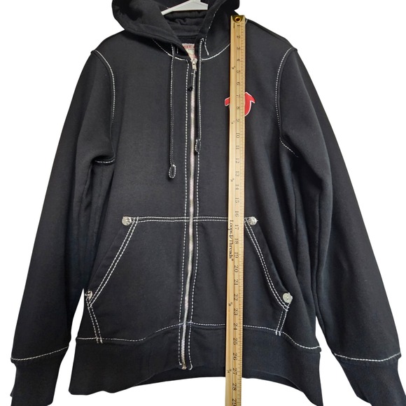 True Religion Hoodie Black Full Zip World Tour Red Logo Mens Medium M - Picture 12 of 14